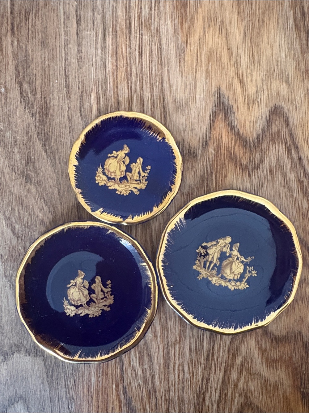 Vintage Limoges France Cobalt Blue & Gold Trinket Dishes – Set of 3